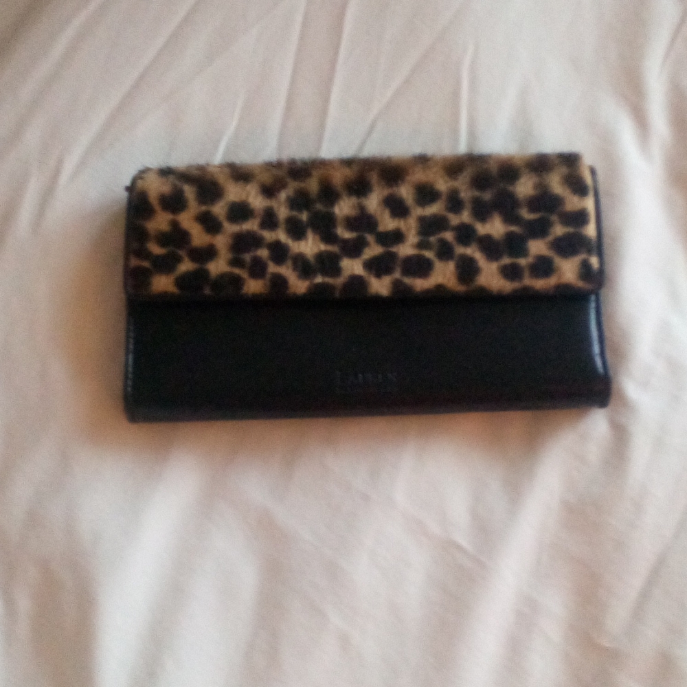 Black Lauren Wallet with Leopard Fur